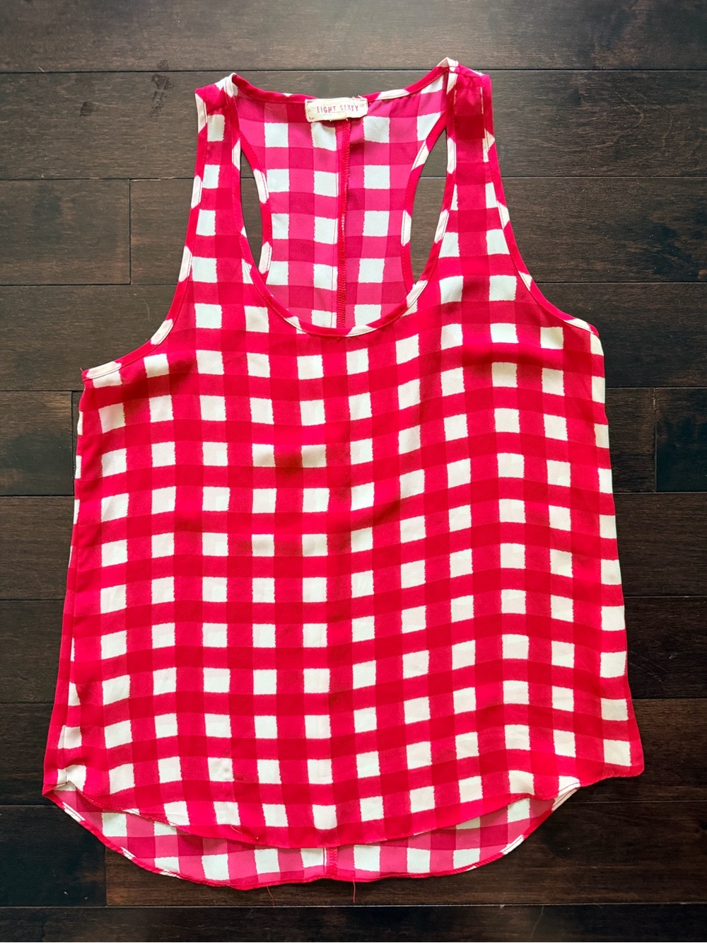 Eight Sixty Pink & White Gingham Racerback Tank Small